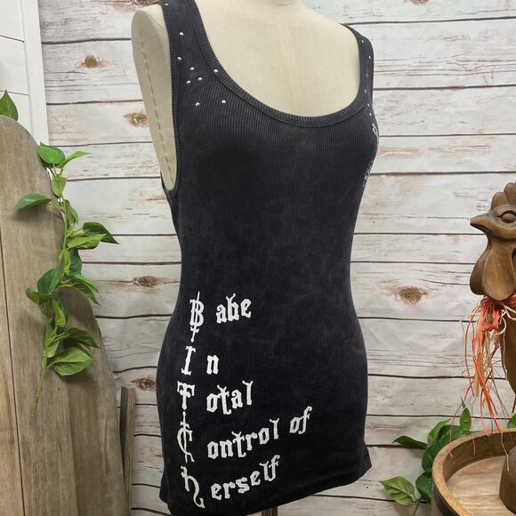 RTB Real Tough B itch In Total Control of Herself Black Graphic Bling Tank XL - Picture 1 of 11
